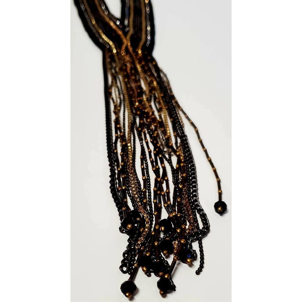 Chico's Miesha Necklace Fringe Bead Silver Gold Beads Collar Statement Y Pendant - Picture 10 of 11